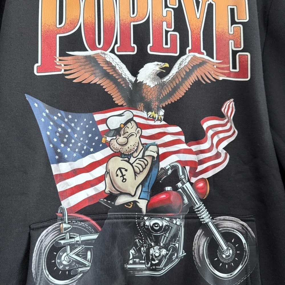 Reason Clothing x Popeye Limited Edition Biker Eagle Hoodie Black Medium - Picture 3 of 7